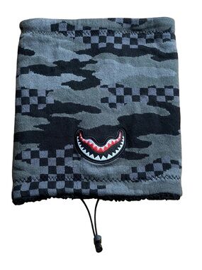 Sprayground Checkered Shark Mouth Neck Warmer Fleece Lined Adjustable Gray Black